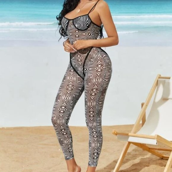 B&W Print Mesh One-Piece/Jumpsuit - Picture 3 of 6